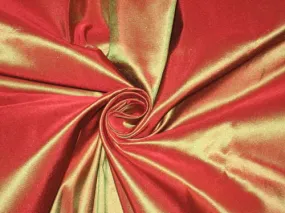 100% Pure SILK TAFFETA FABRIC Rust x Green shot 2.72 yards continuous piece 54" wide TAF#184[7]