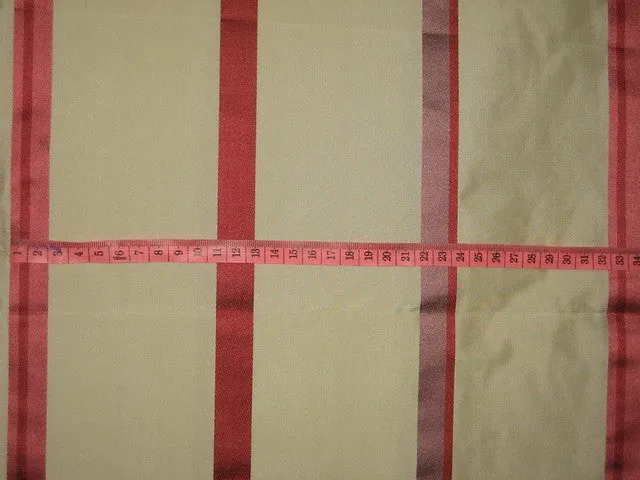 100% Silk Taffeta Fabric Champagne with COLORED satin stripes 54&quot; TAFS91