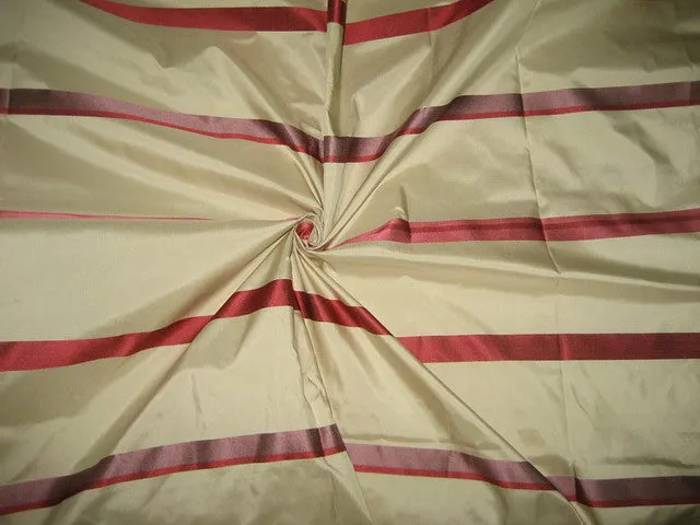 100% Silk Taffeta Fabric Champagne with COLORED satin stripes 54&quot; TAFS91