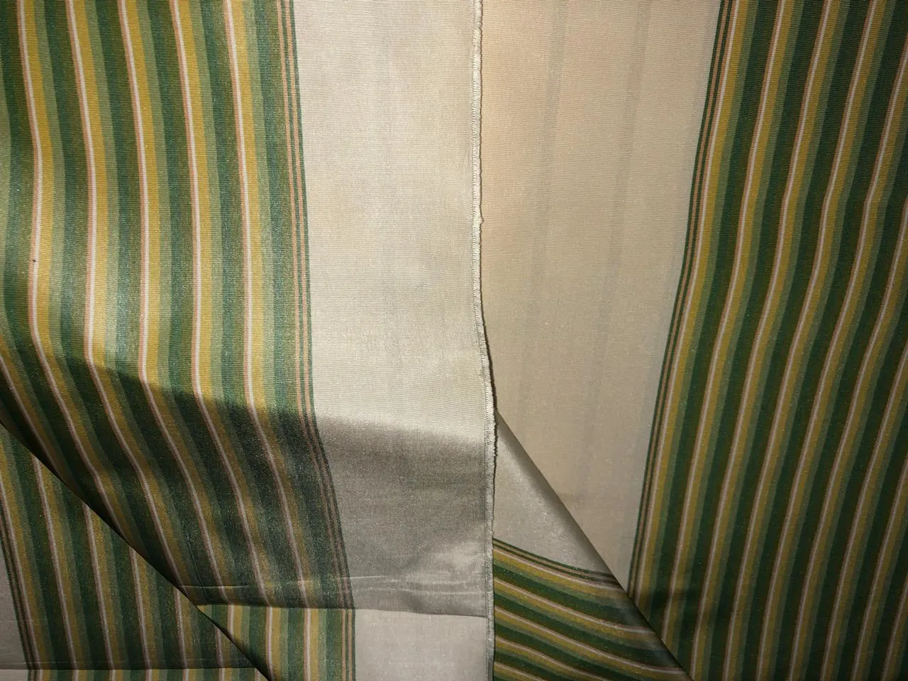 100% Silk Taffeta Fabric shades of green,gold and cream Stripes TAFS161[1] 54&quot; wide