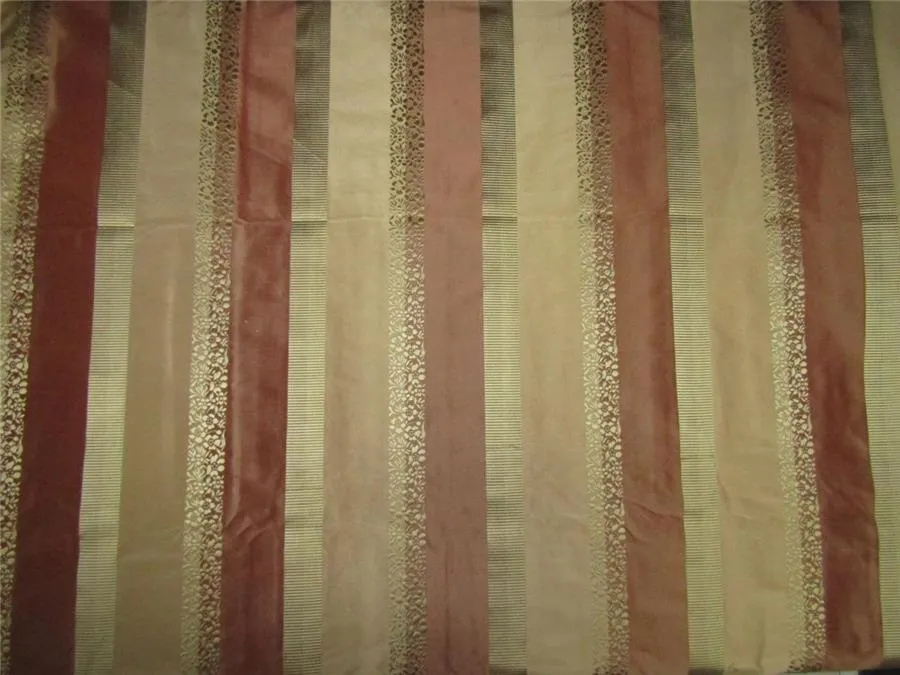 100% Silk Taffeta Jacquard Fabric Floral & Stripes 54"~wide available in four colors salmon and gold ,light olive and gold , pastel dusty salmon and gold ,pastel green and nude pink .