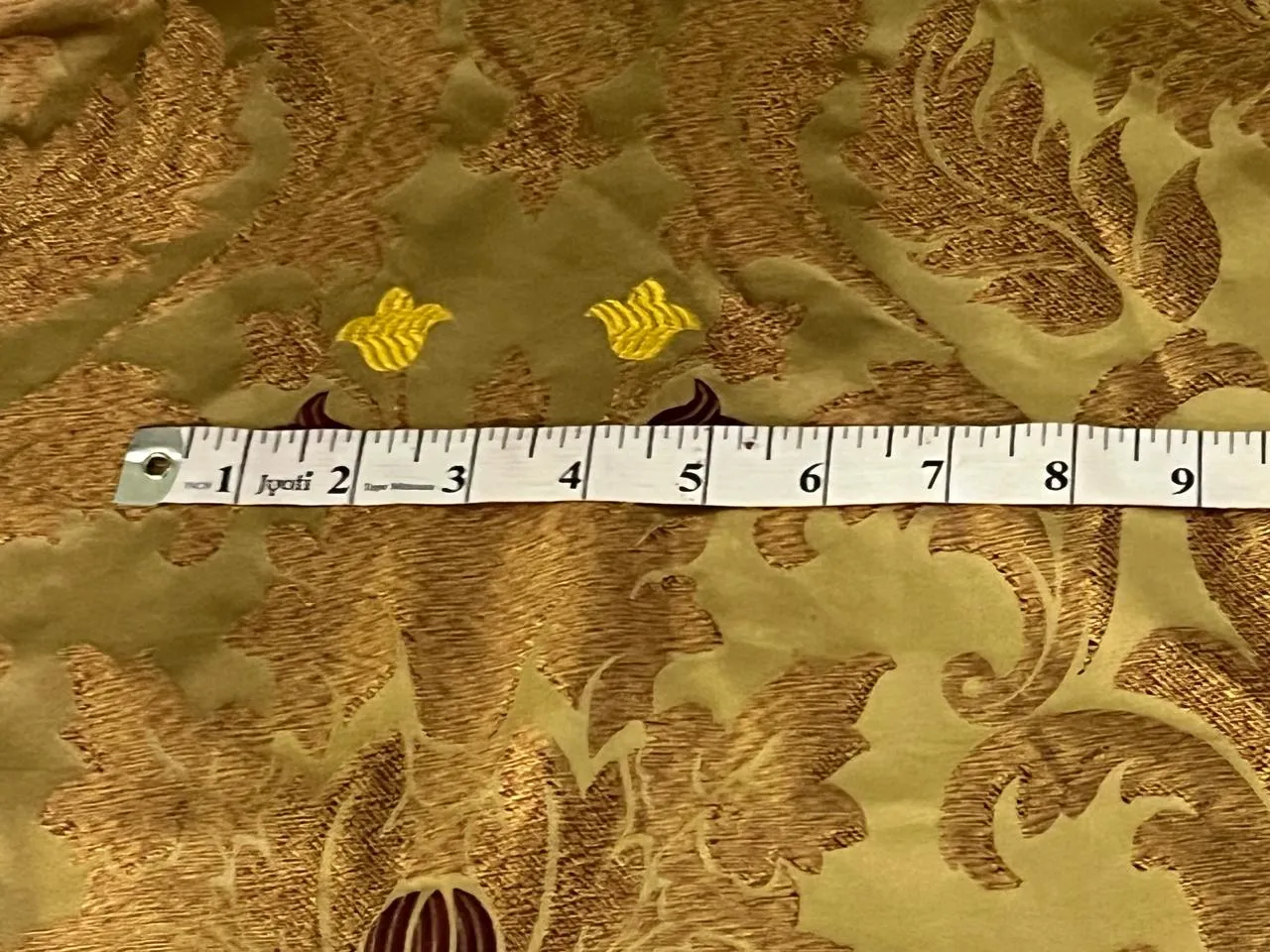 100% Silk Taffeta Jacquard Fabric  REVERSABLE one side floral gold  with yellow gold and wine stripes and other side floral gold with hints of wine TAFJACNEW18