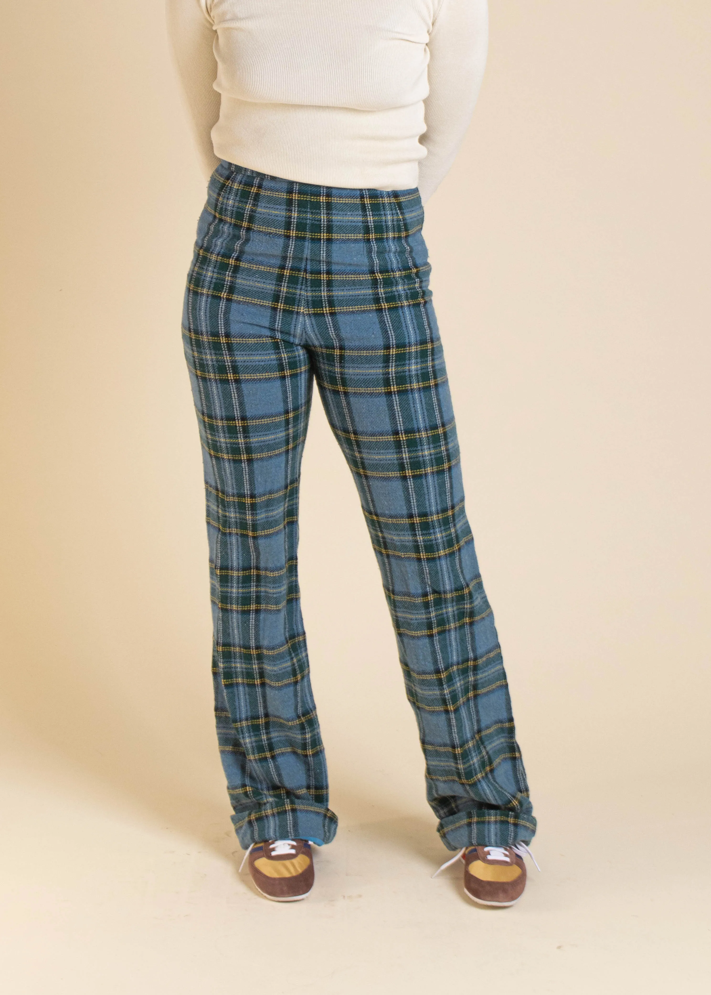 1970s Plaid Pattern Wool Trouser Pants Size Women's 25 Men's 28