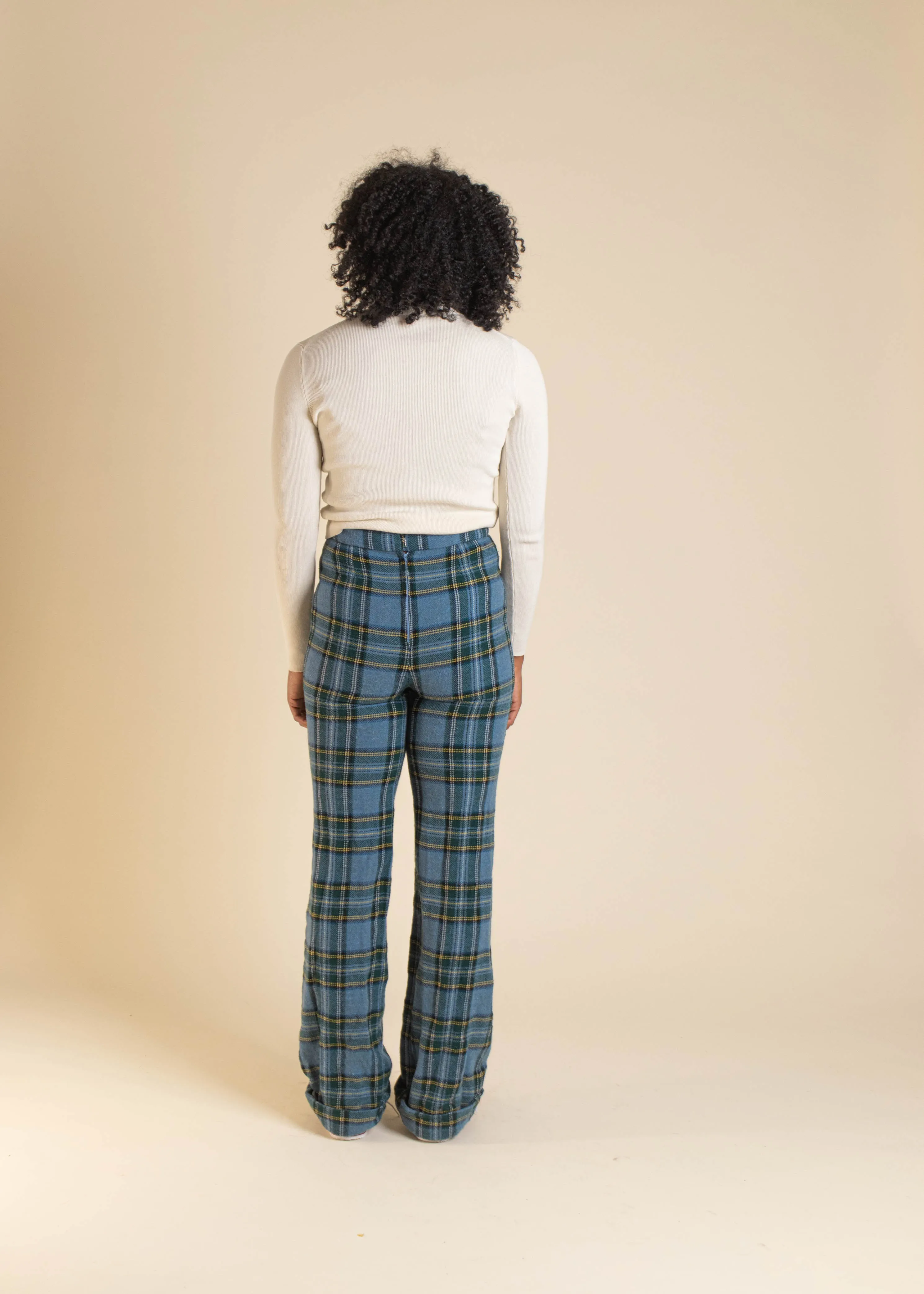 1970s Plaid Pattern Wool Trouser Pants Size Women's 25 Men's 28