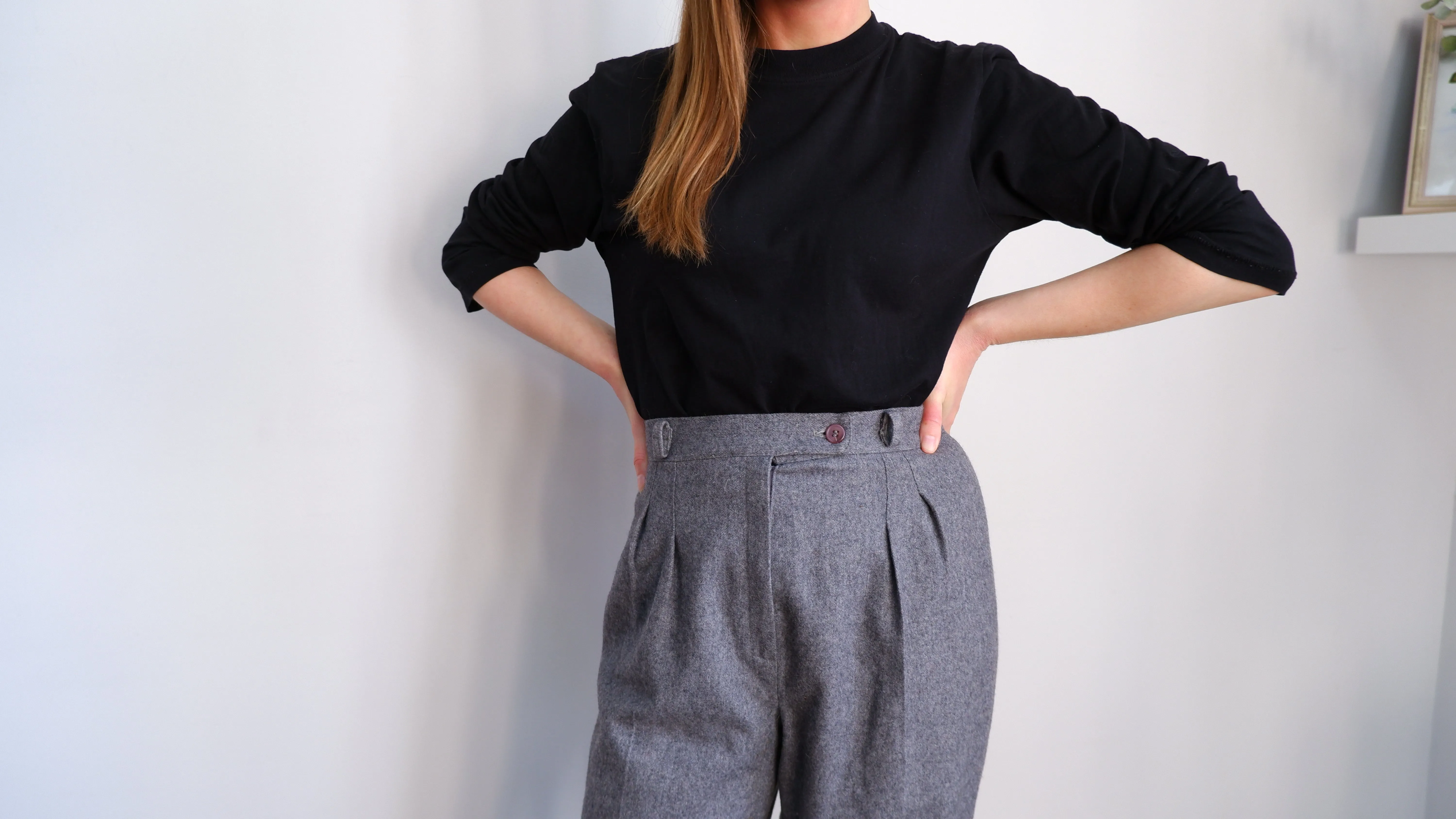 70s Charcoal Wool Pleated Straight Leg Trouser - 2