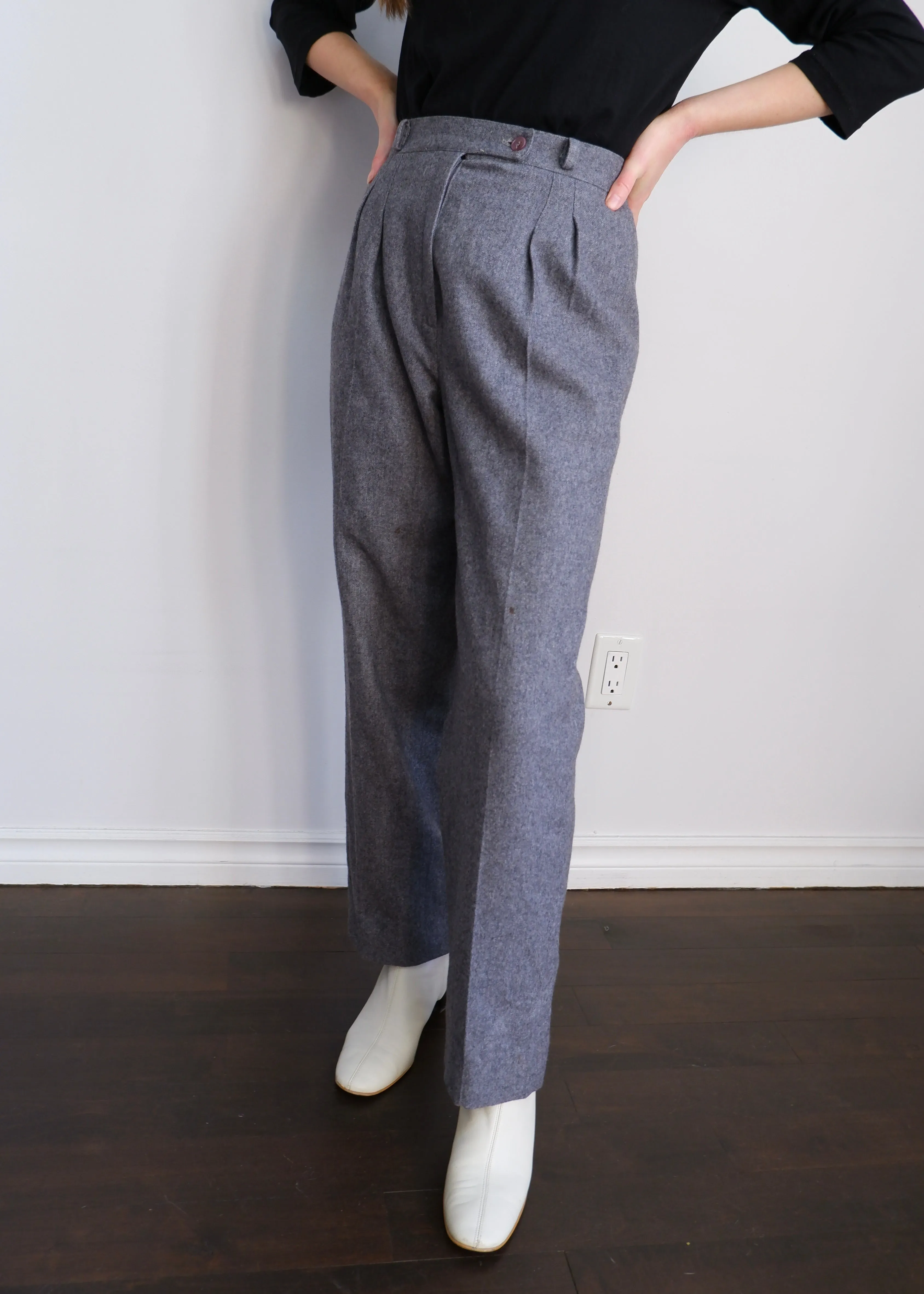 70s Charcoal Wool Pleated Straight Leg Trouser - 2