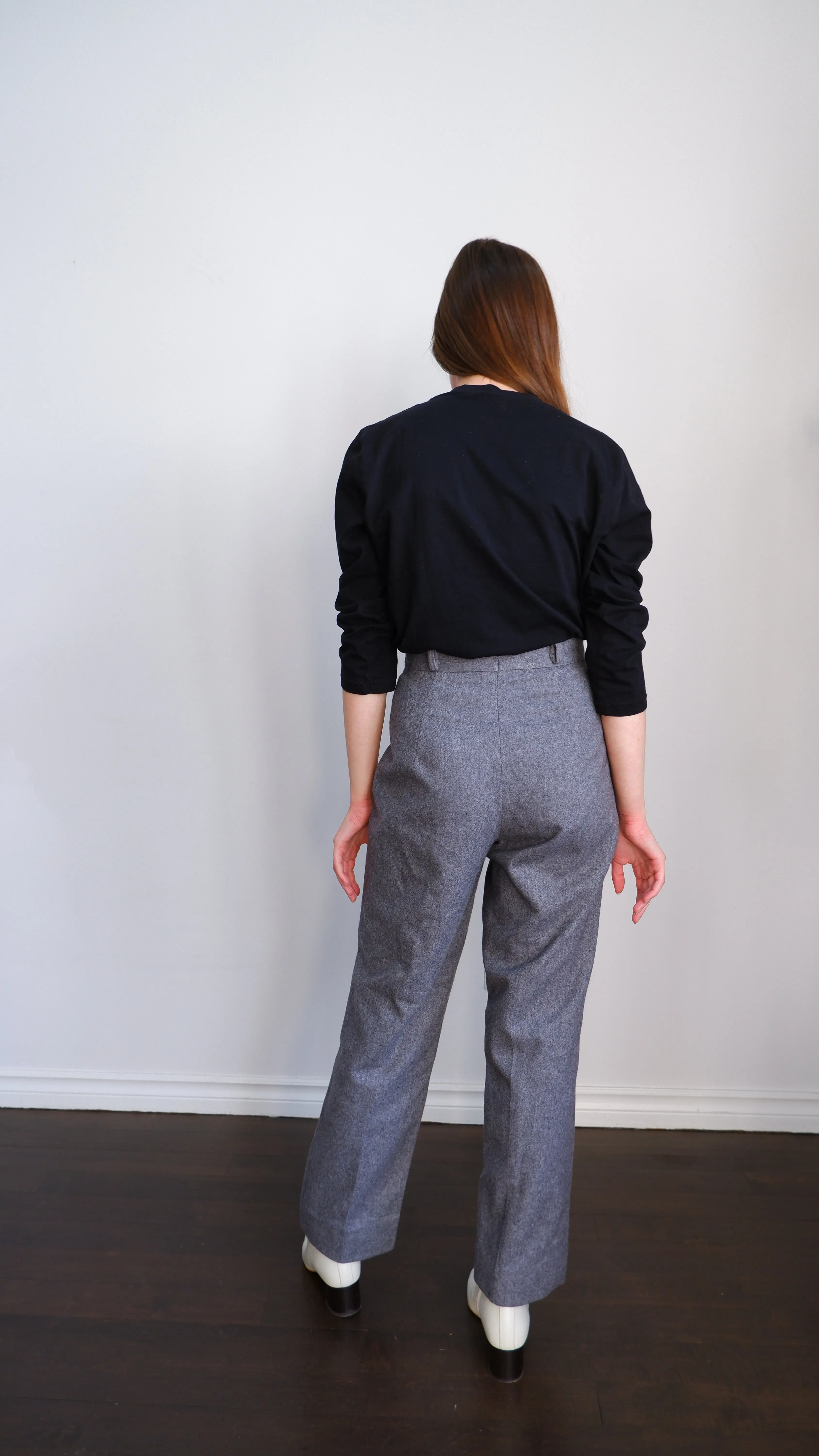 70s Charcoal Wool Pleated Straight Leg Trouser - 2