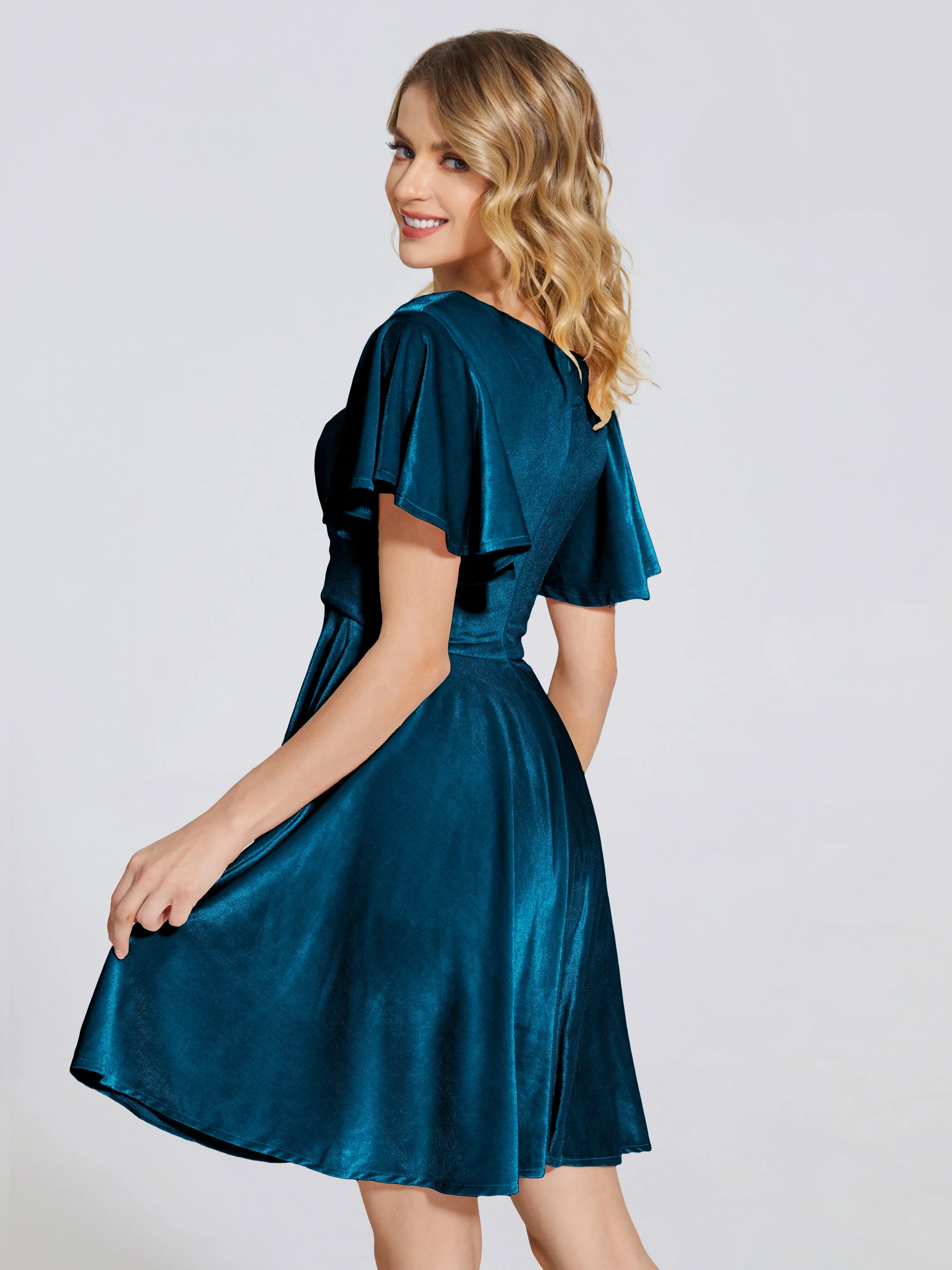 Adriana Fashion Cap Sleeves Velvet Bridesmaid Dresses