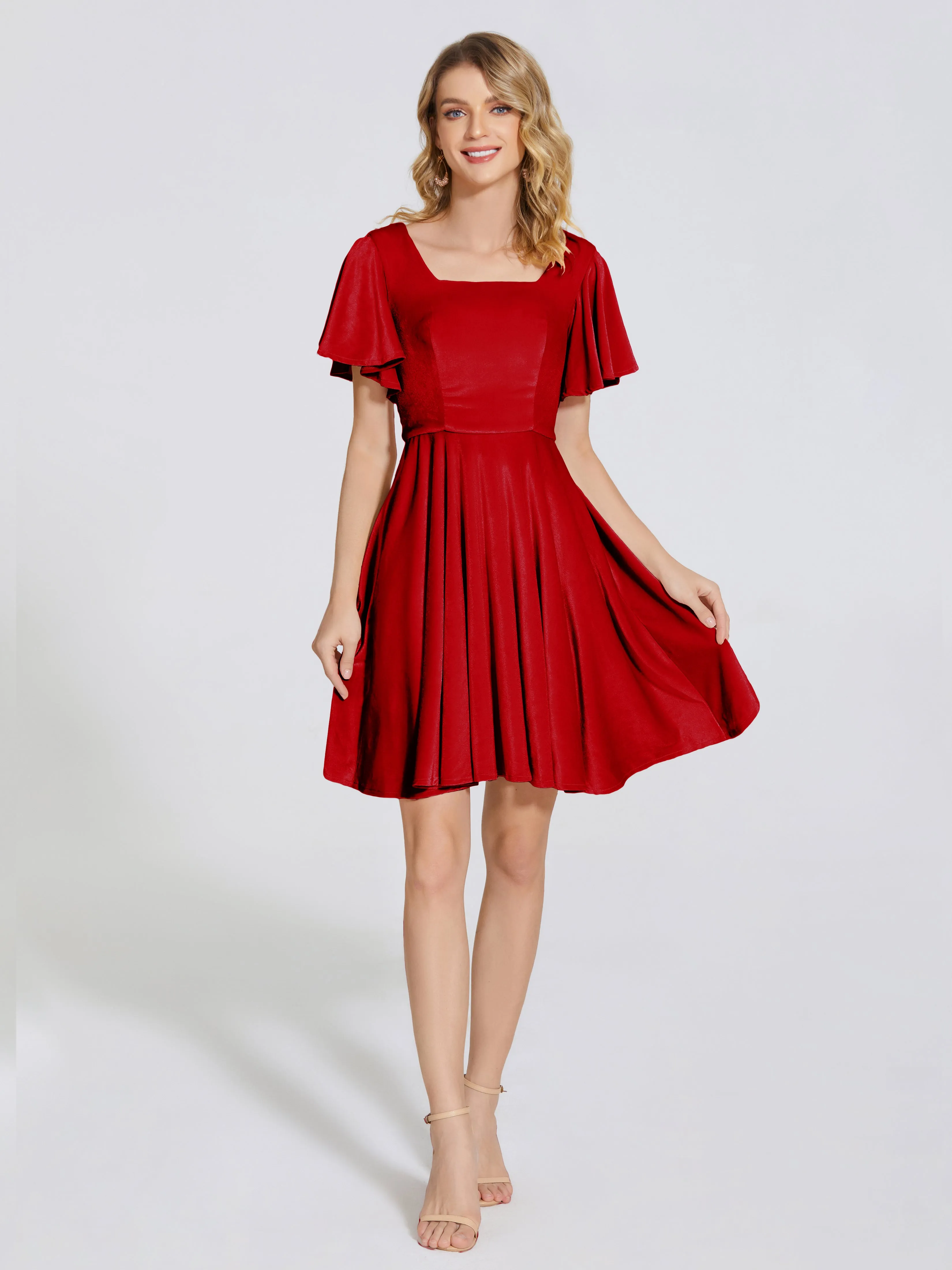 Adriana Fashion Cap Sleeves Velvet Bridesmaid Dresses