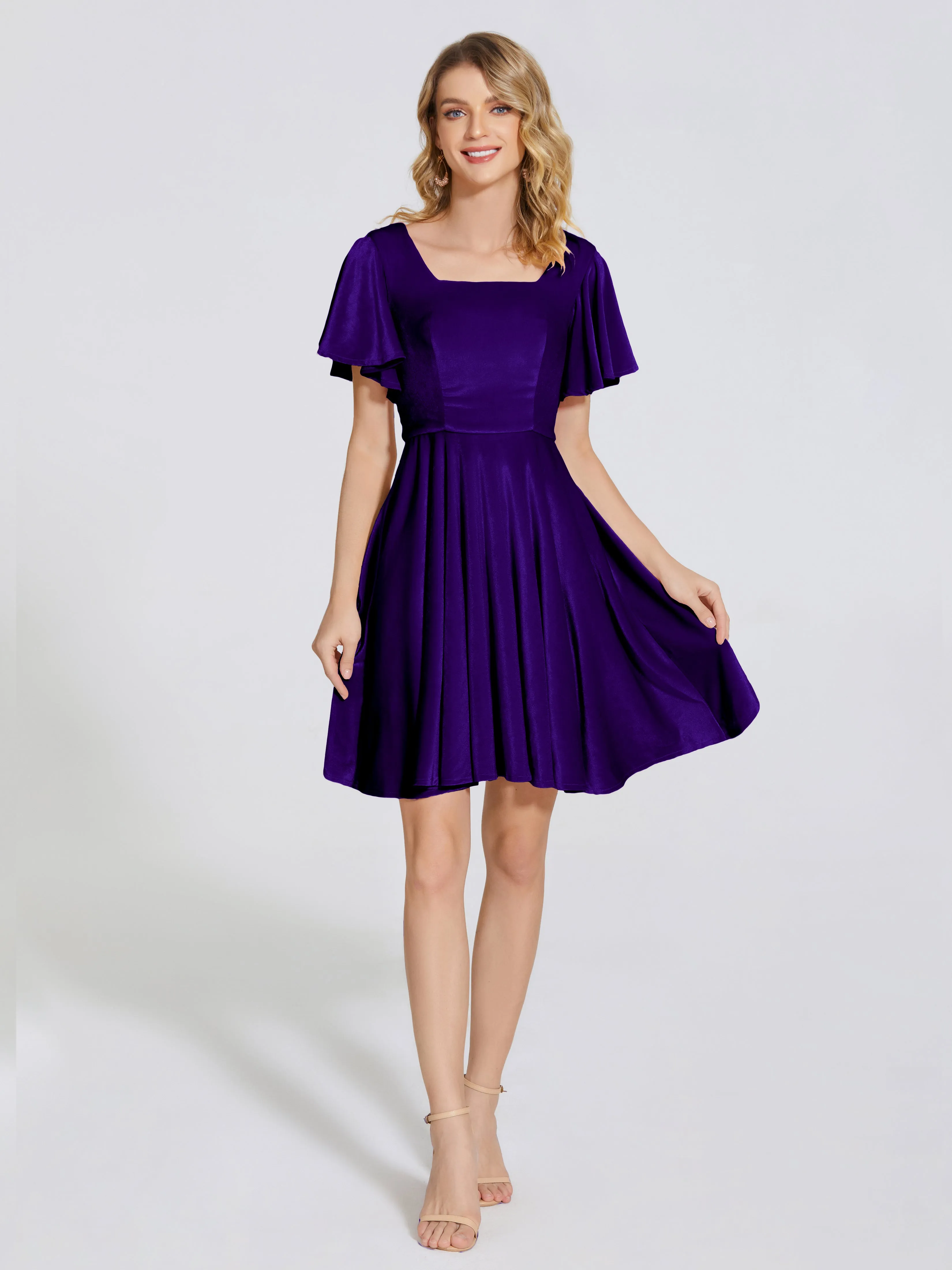 Adriana Fashion Cap Sleeves Velvet Bridesmaid Dresses