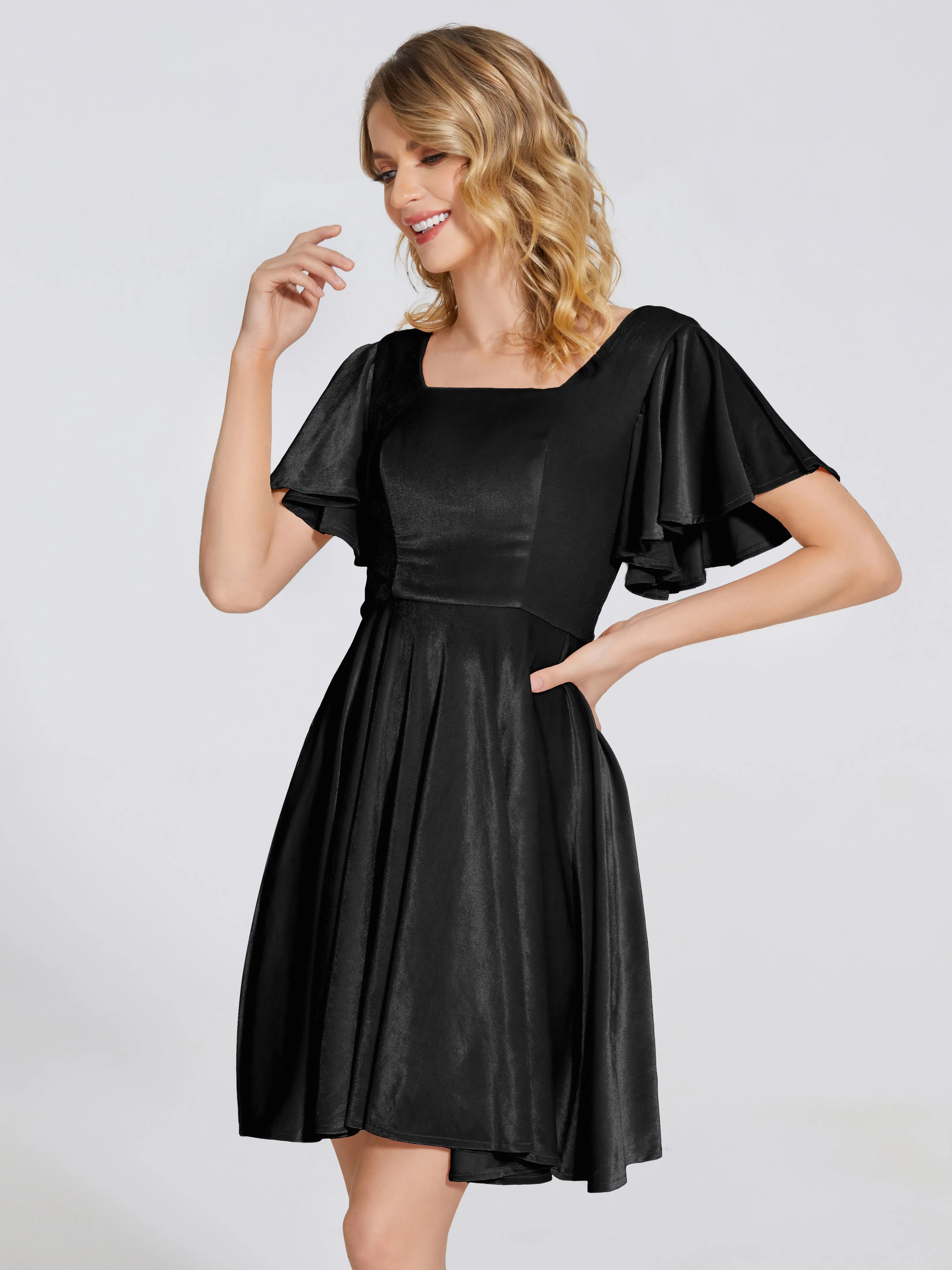 Adriana Fashion Cap Sleeves Velvet Bridesmaid Dresses