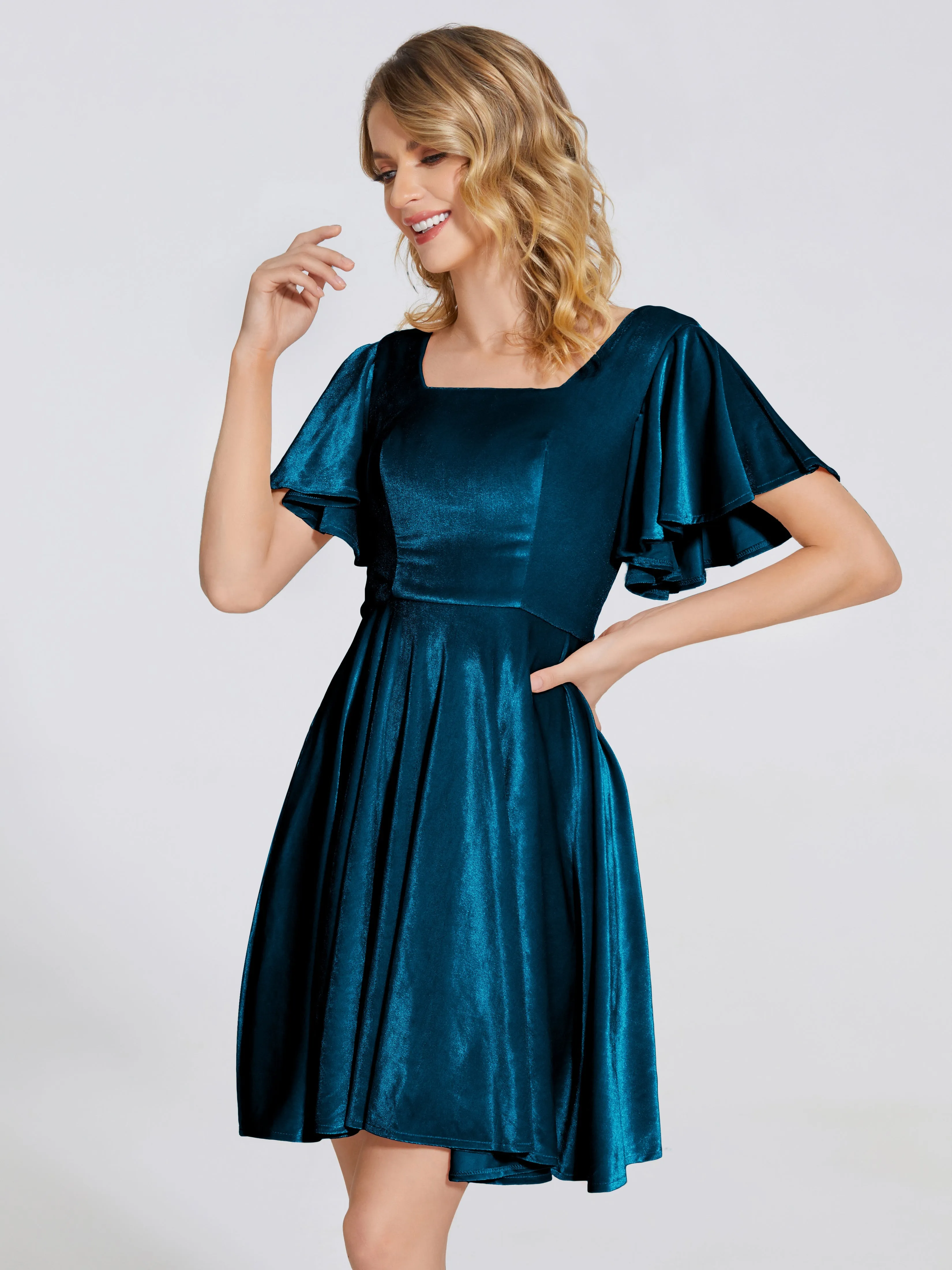 Adriana Fashion Cap Sleeves Velvet Bridesmaid Dresses