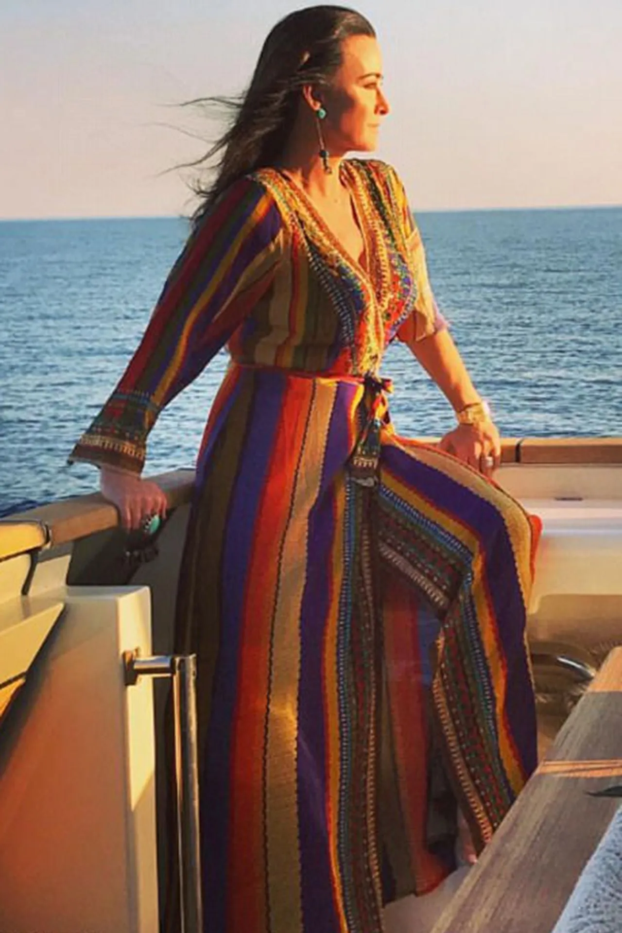 As Seen on Kyle Richards Rainbow Stripe Print Wrap Dress