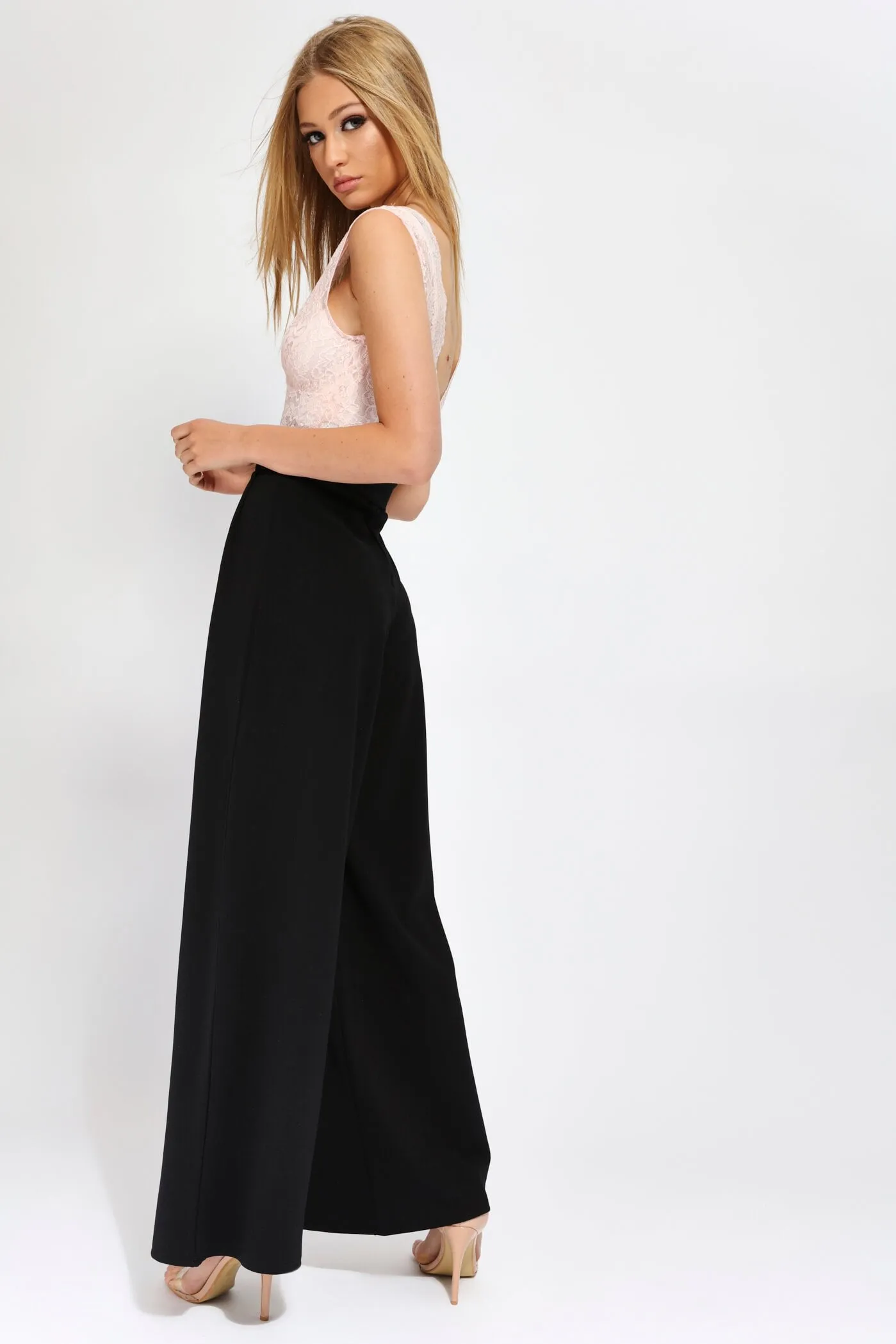 Black High Waisted Tie Front Trousers