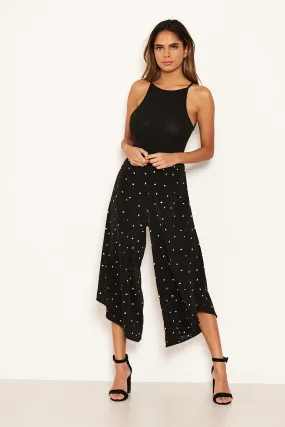 Black Polka Dot Culotte Flared Trousers