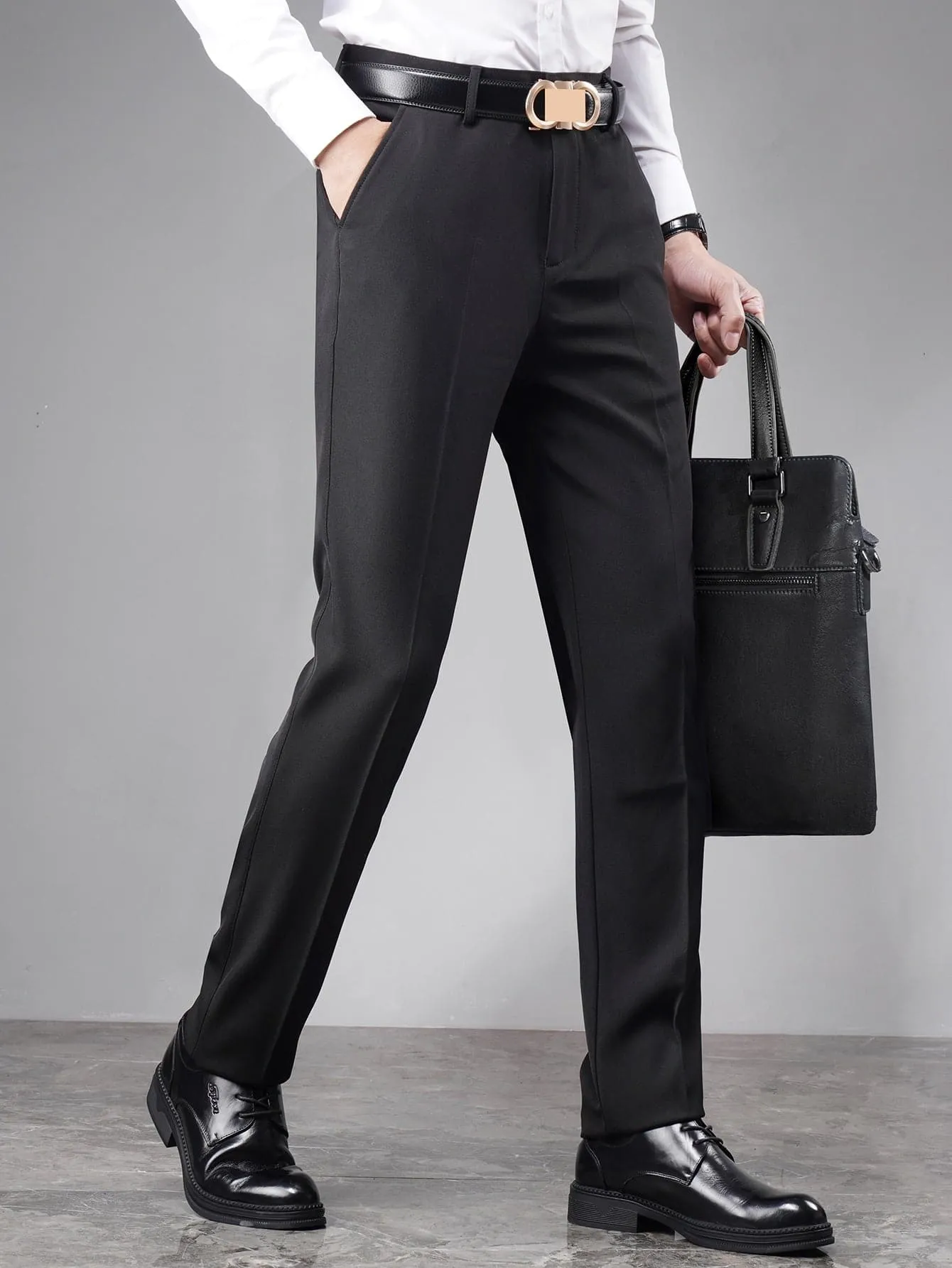 Black Slant Pocket Button Front Tailored Trousers