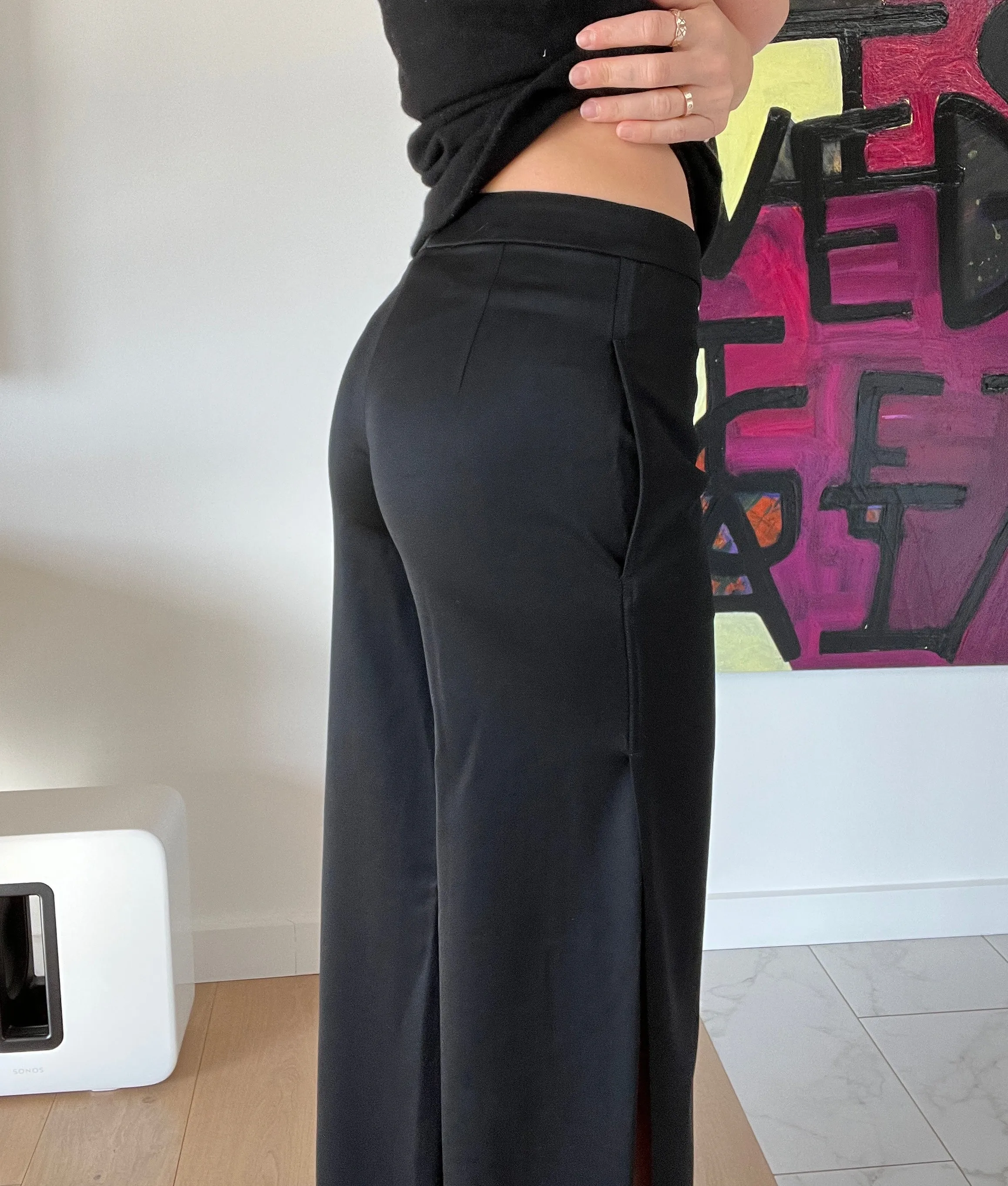 Black Slit Open Pants - XS