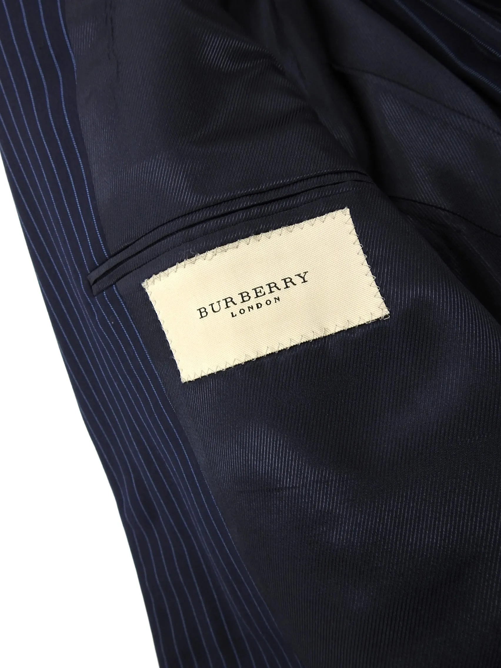 Burberry Navy and Light Blue Wool Pinstripe Suit - 40S