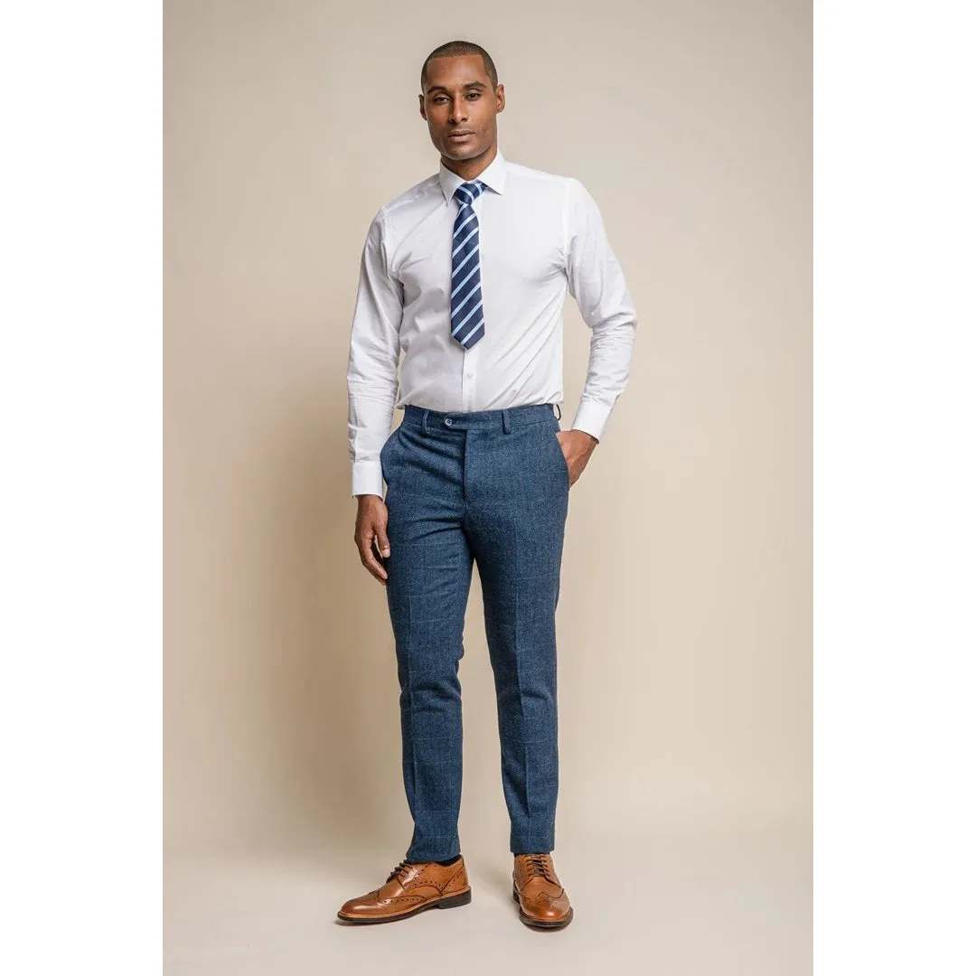 Carnegi - Men's Navy Check Tweed Trousers