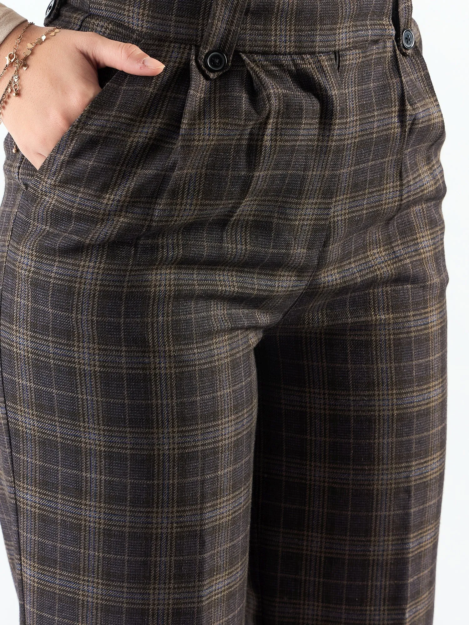 Classic Check High Waist Warm Trouser