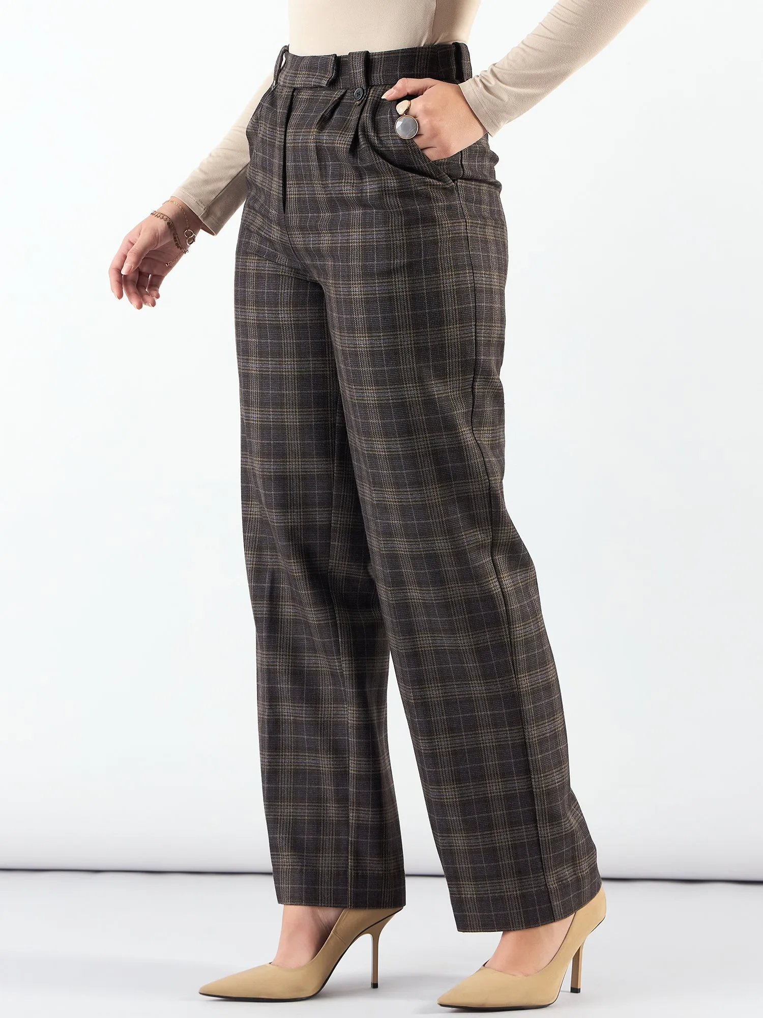 Classic Check High Waist Warm Trouser