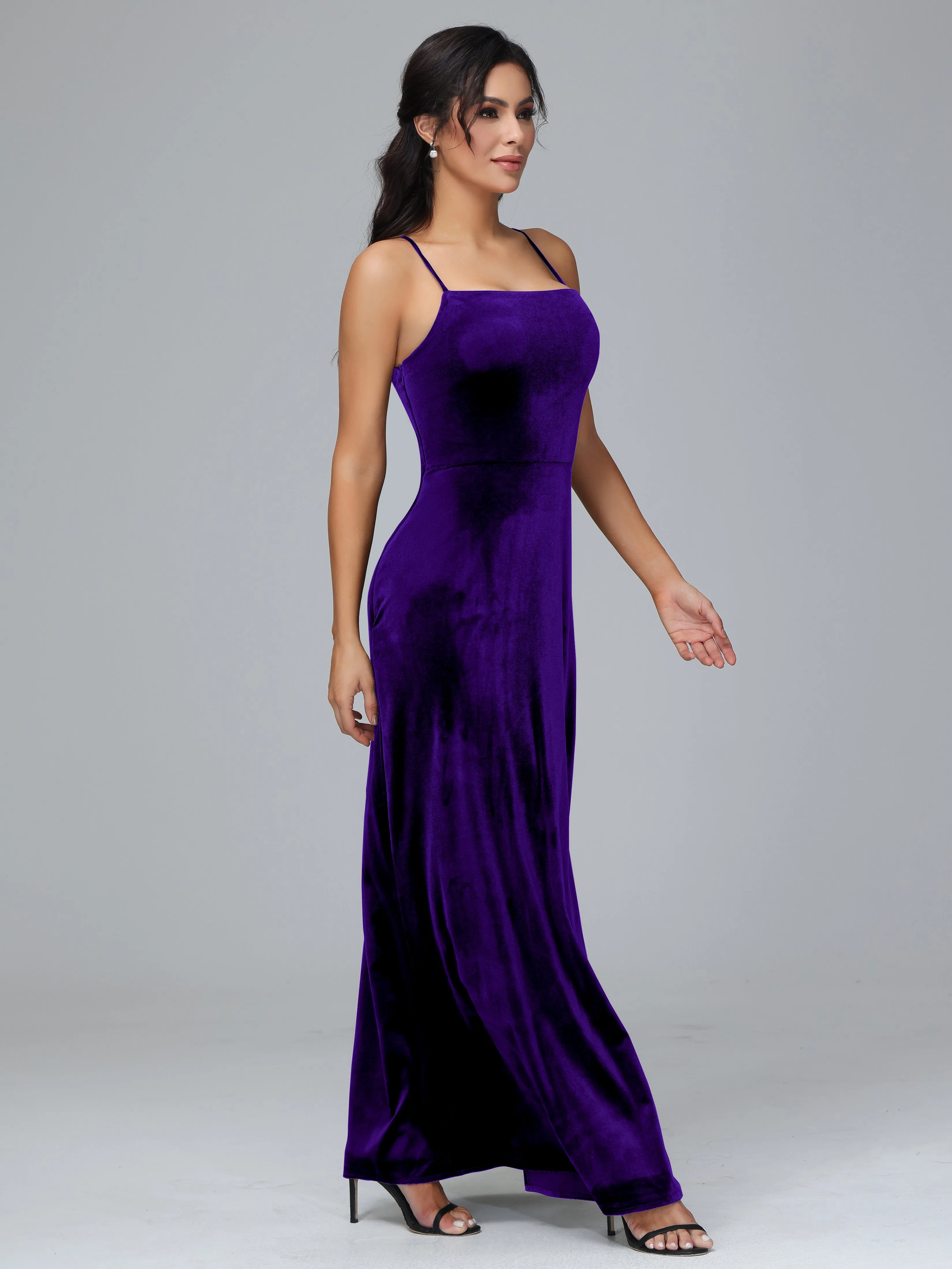 Column Spaghetti Straps Velvet Bridesmaid Dresses