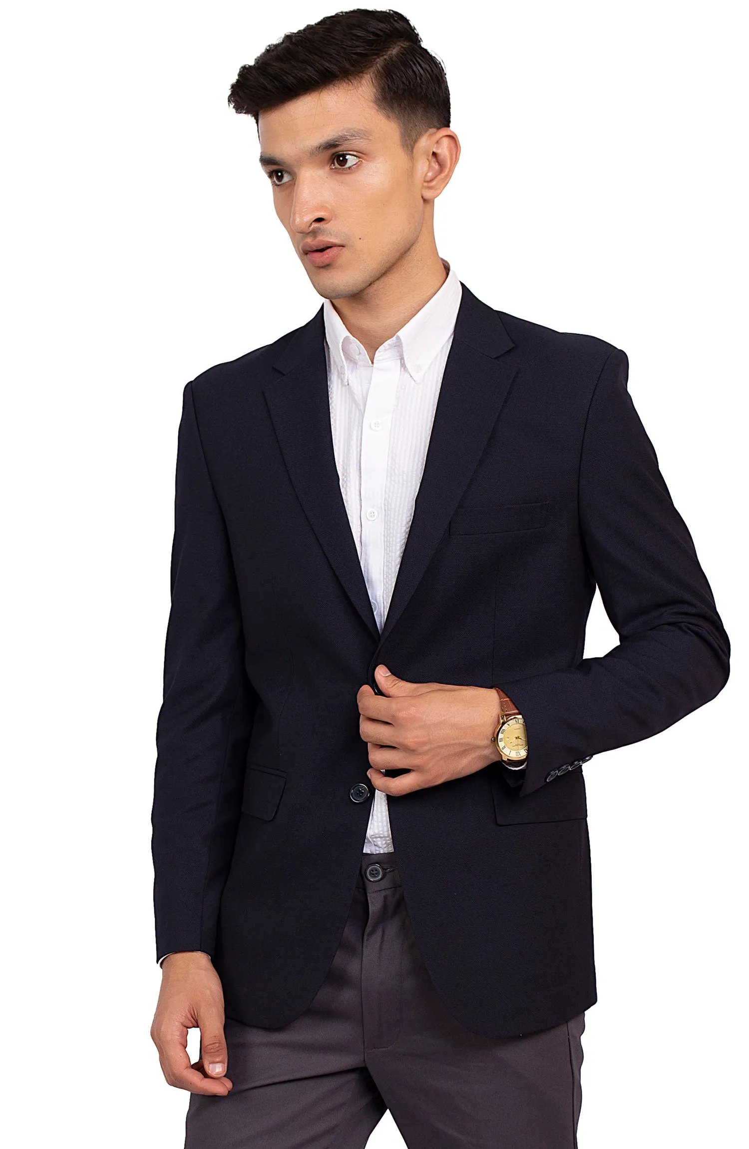 Contrast Textured Navy Blazer