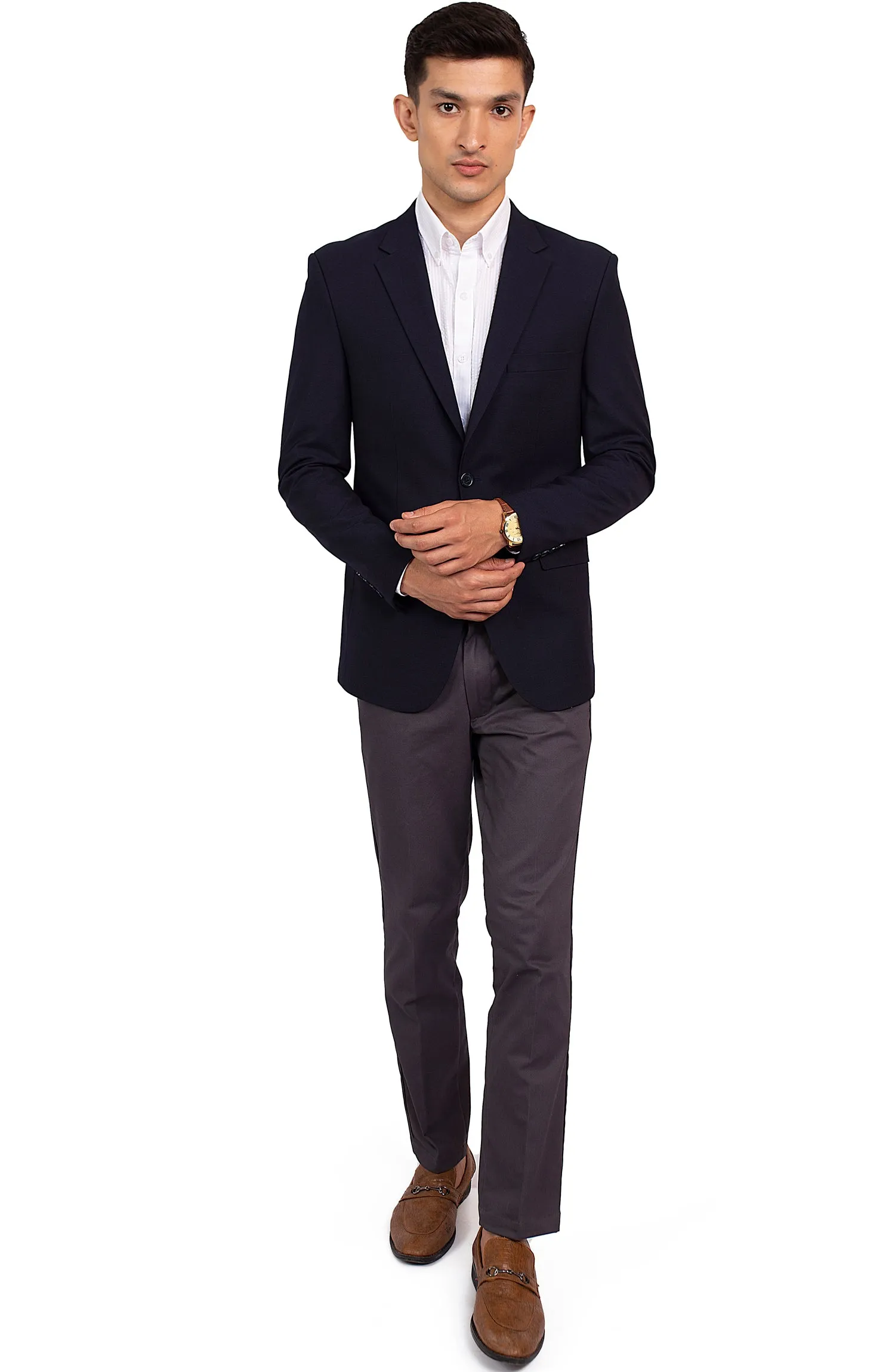 Contrast Textured Navy Blazer