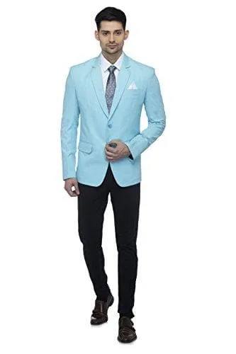 Cotton Blend Sky Blue Slim Fit Blazer