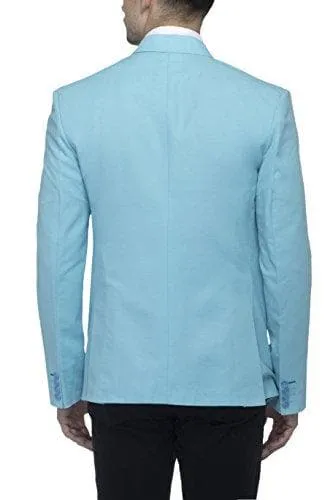 Cotton Blend Sky Blue Slim Fit Blazer