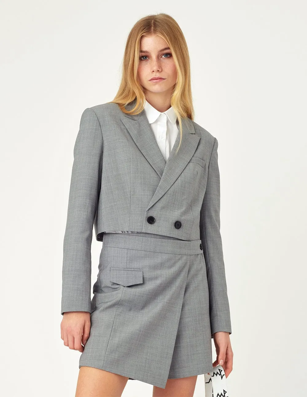 Cropped Double-Breasted Suit Blazer