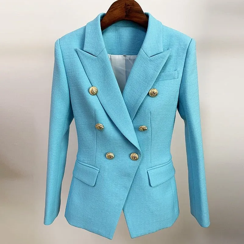 Dark Green Women's Blazer Formal Double Breasted Buttons Blazer High Quality