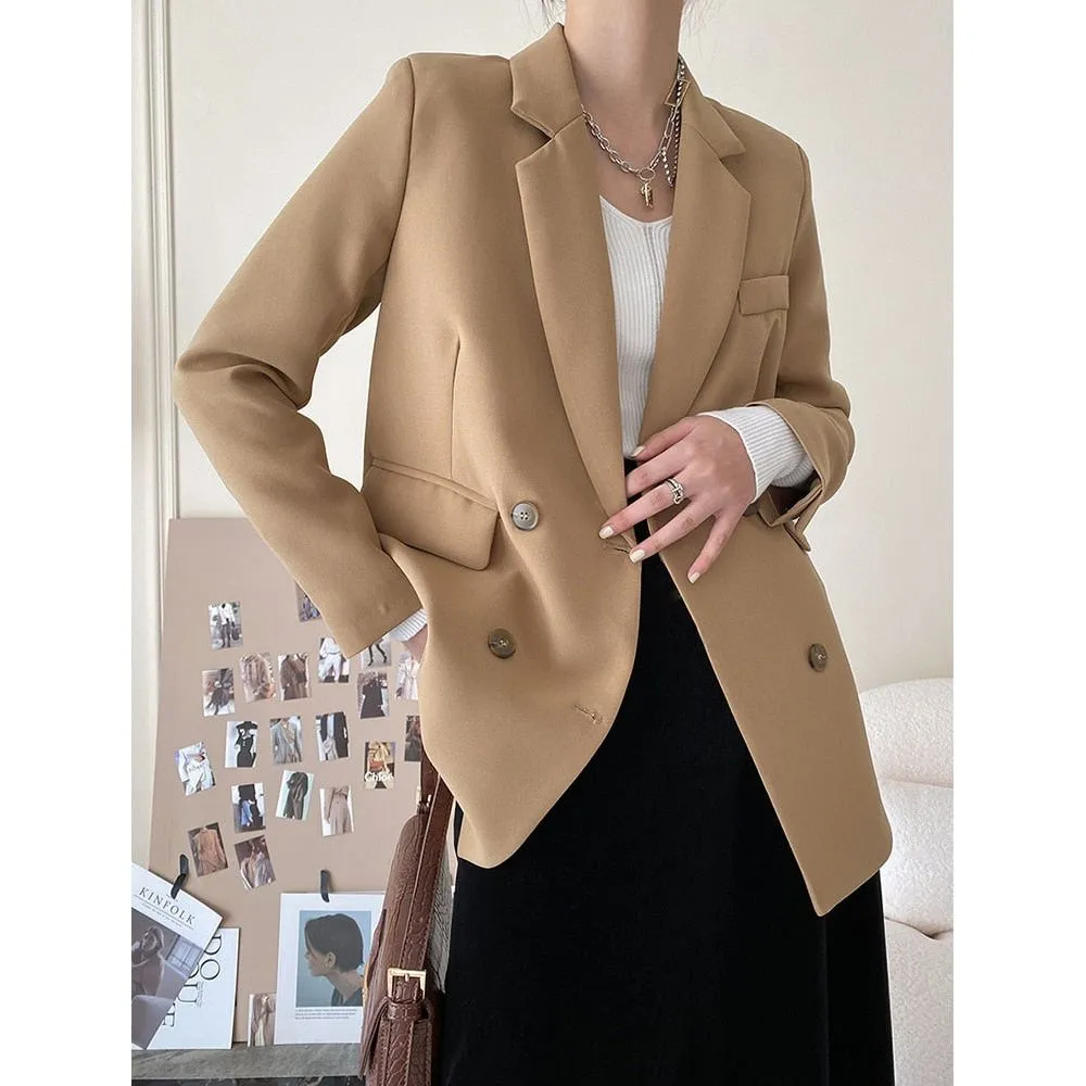 Dark Green Women's Blazer Formal Double Breasted Buttons Blazer High Quality