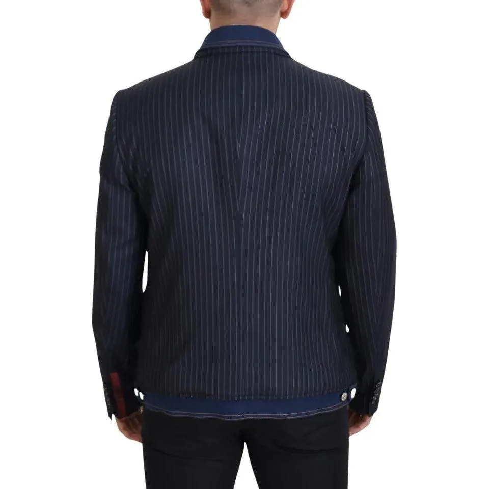 Dolce & Gabbana Blue Striped Double Breasted Denim Blazer