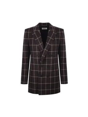 Double-Breasted Houndstooth Wool Blazer