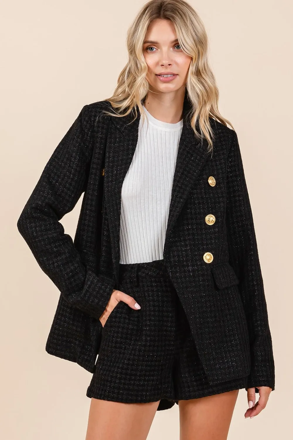 Double-Breasted Long Sleeve Blazer