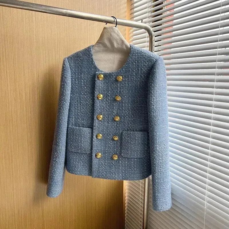 Double Breasted Women Cropped Tweed Jacket