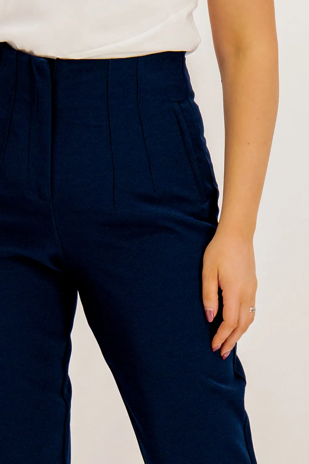 Elena Navy High Waisted Suit Trousers