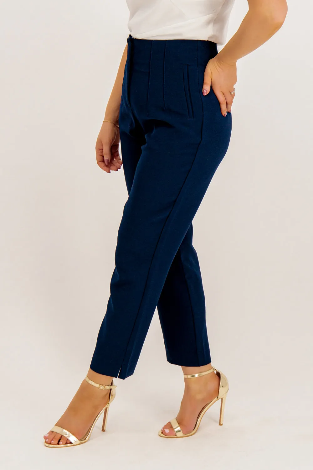 Elena Navy High Waisted Suit Trousers