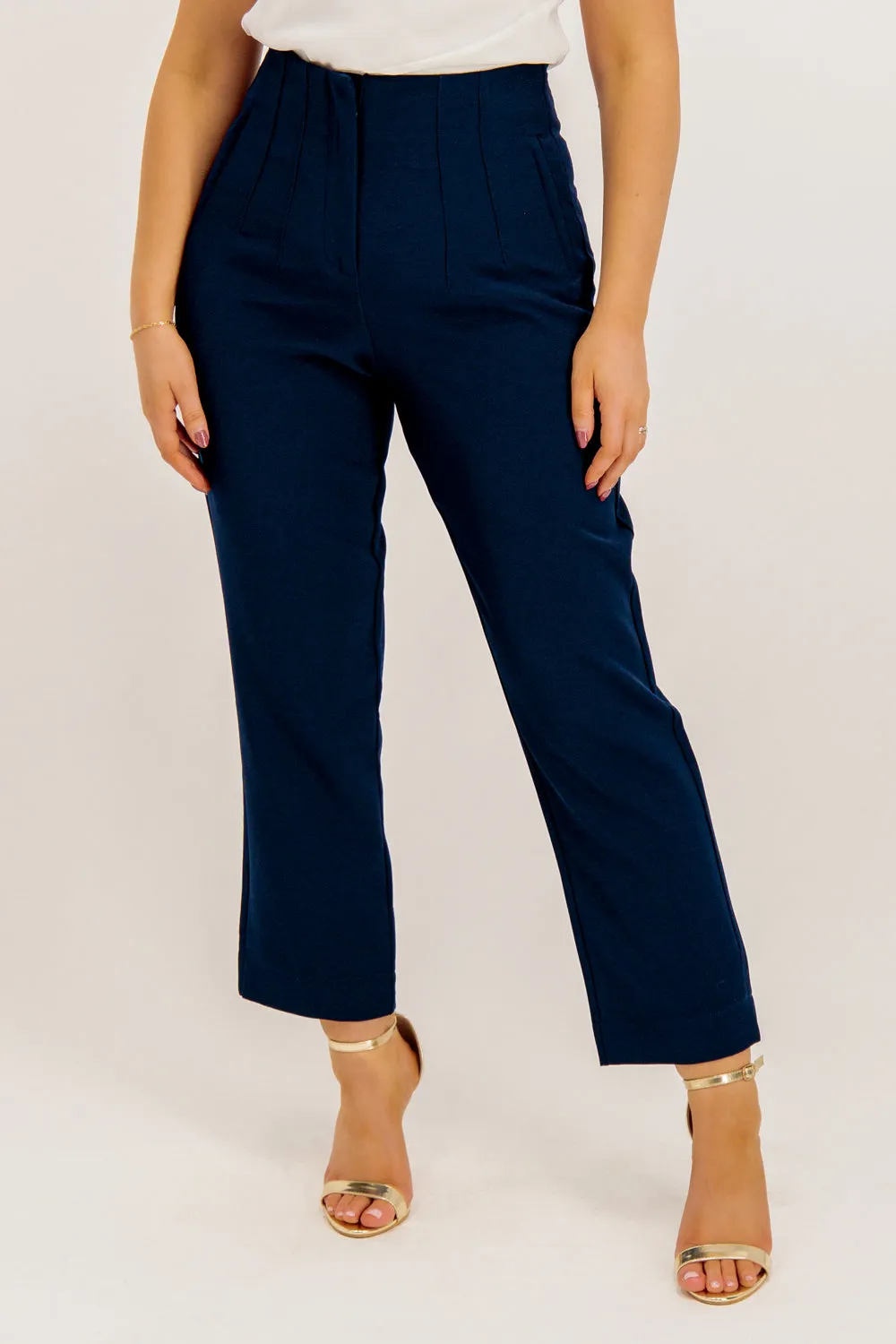 Elena Navy High Waisted Suit Trousers