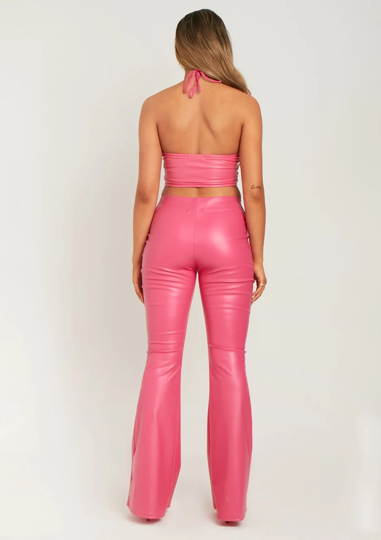 Felicity Pink PU Flared Trousers