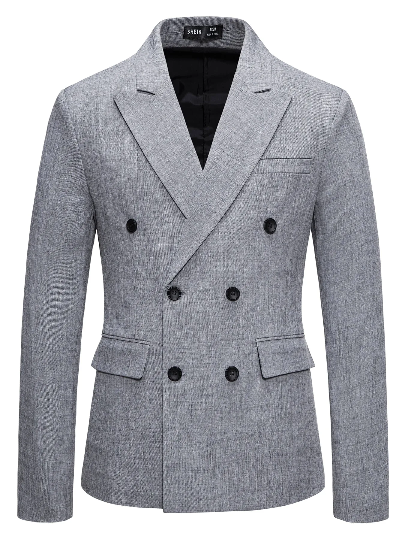 Grey Double Breasted Flap Detail Double Button Blazer