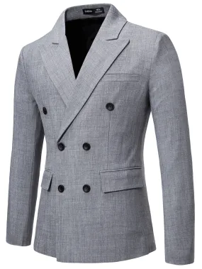 Grey Double Breasted Flap Detail Double Button Blazer