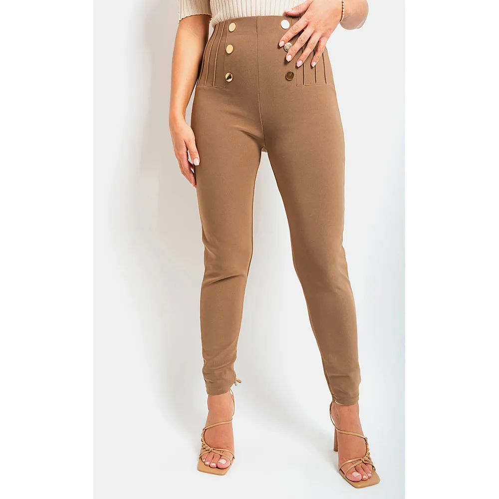 High Waisted Button Front Detail Trouser