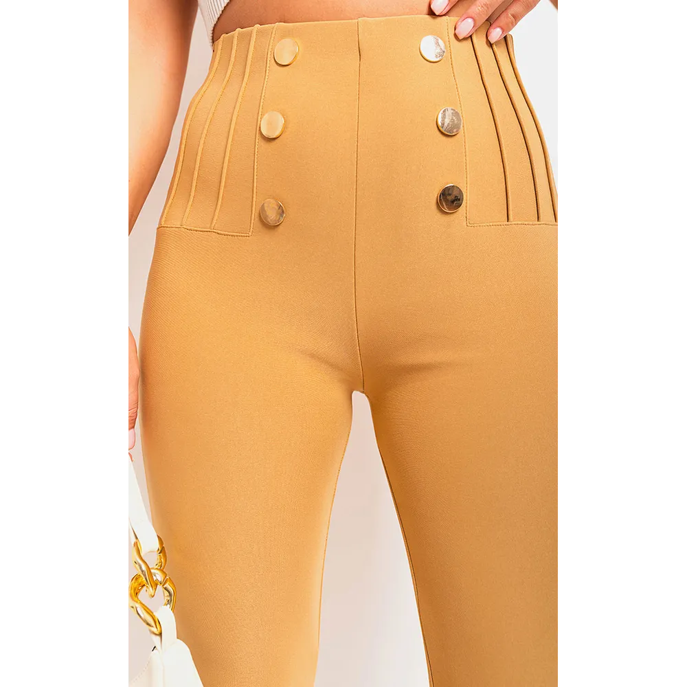 High Waisted Button Front Detail Trouser