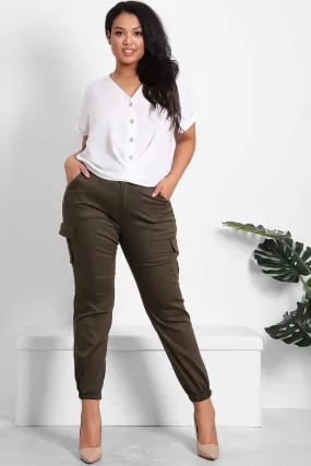 HIGH WAISTED CLASSIC KHAKI CARGO TROUSERS