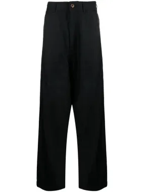 High-Waisted Twill Drop-Crotch Trousers