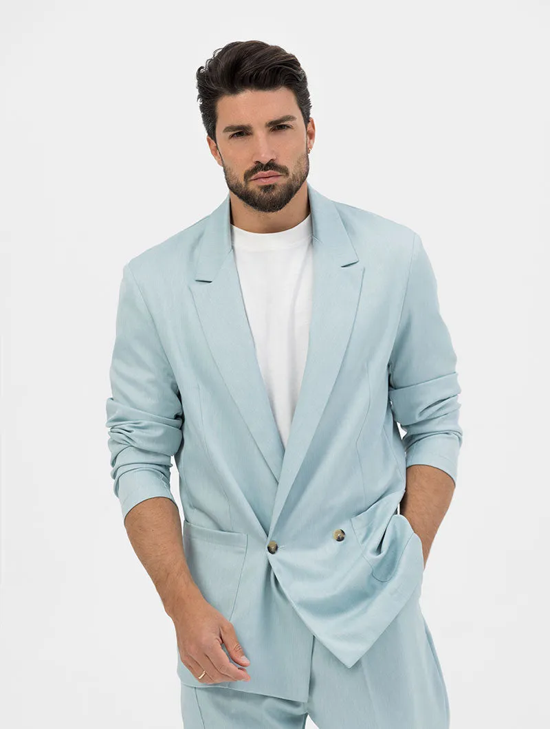 JEREMIAH 2.0 DOUBLE BREASTED BLAZER IN LIGHT BLUE