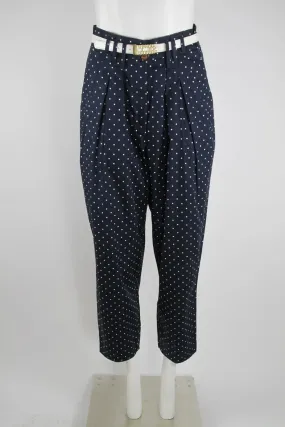 Ladies cotton navy dot pleat trousers - S