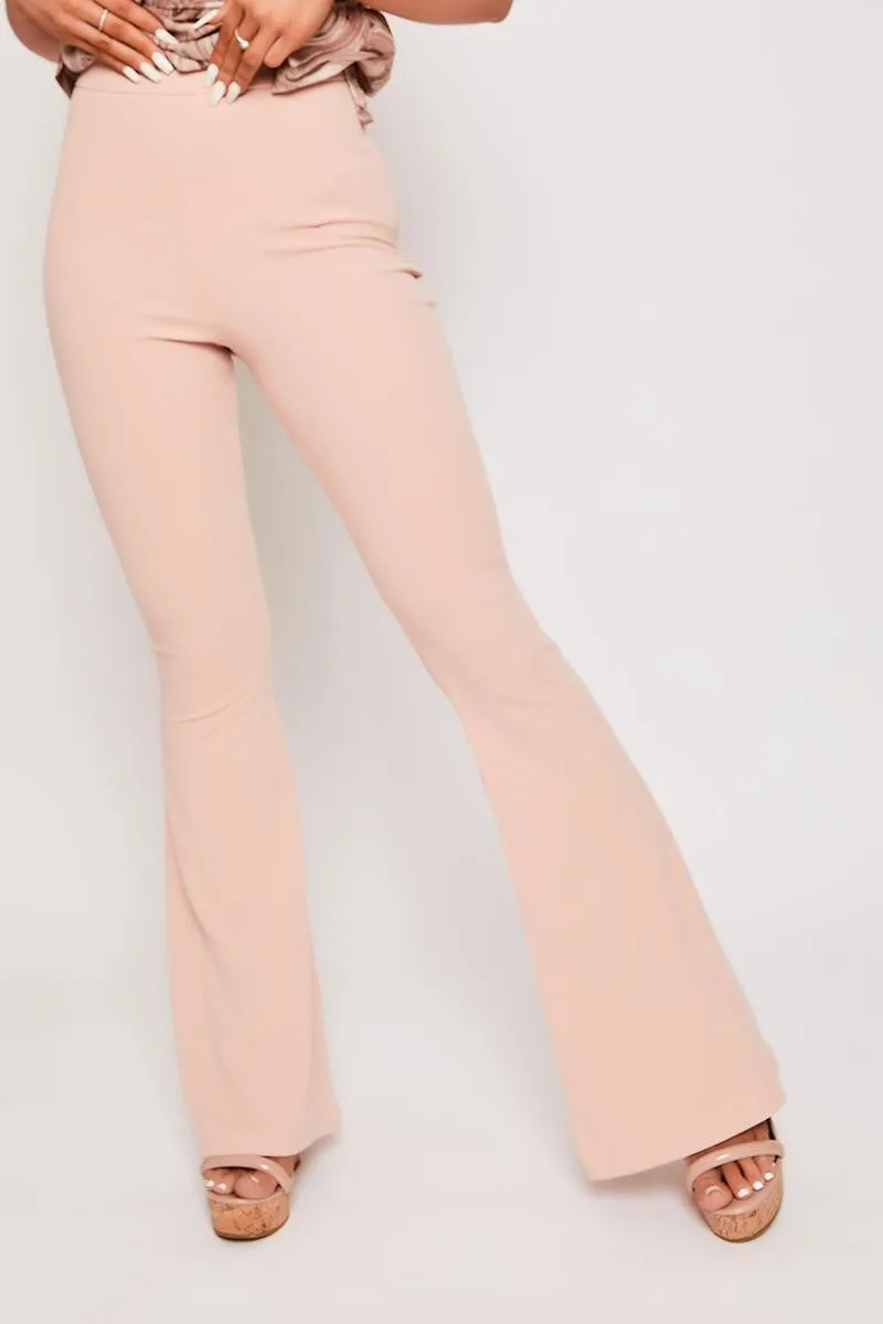 Lucy - Pink High Waisted Kick Flare Trousers